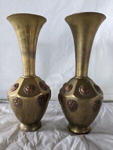 Antique Brass Bronze Vases Oriental Vintage Old Chinese China Japan Pr Estate