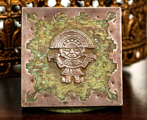 Amazing Mixed Metal Copper Sterling Silver Incan Design Vintage Trinket Art Box