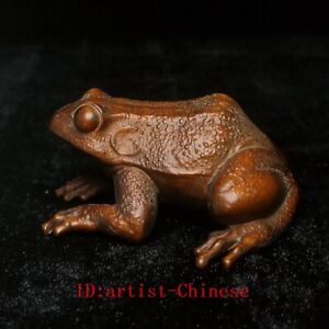 L 6 Cm Japanese Boxwood Hand Carved Frog Figure Statue Netsuke Gift Collectable
