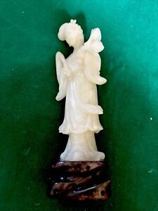 8 Vtg Chinese Natural White Jade Carving Magu S Birthday Goddess Statue