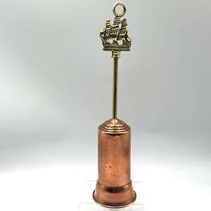 Vtg Copper Brass Fireplace Hearth Brush Retractable The Victory Ship Handle