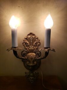 Vintage Candelabra Brass Ornate Wall Sconce Corded Electrical Light Fixture