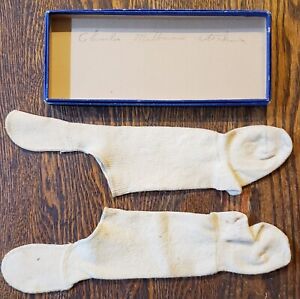 Antique 1932 Pair Ivory Color Infant Children S Knee Socks 10 Stockings W Box