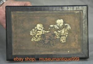 9 2 Ancient Chinese Wood Lacquerwork Boy Jewel Casket Jewellery Box