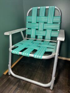 Childs Vintage Metal Green Folding Chair 1960 S Woven