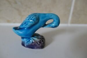 Chinese Porcelain Miniature 4cmhigh Turquoise Blue Duck Or Goose On Purple Base