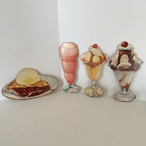4 1950s Vintage Ice Cream Sundae Cherry Pie Soda Fountain Thick Cardboard