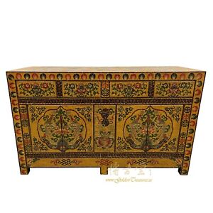 Vintage Tibetan Painted Cabinet Buffet Table Sideboard