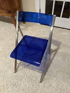 Vintage Blue Acrylic Folding Chair Chrome Base