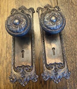Antique Vintage Lockwood Orleans Steel Door Knobs Plates E 12200 C 1914