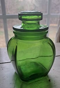 5 Vtg Green Apothecary Glass Jar Canister Knob Lid