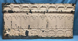 Antique 25 X 49 Tin Ceiling Architectural Decorative Vtg Panel Salmon 1778 23b