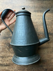 Tulip Rare Antique 1820s American Tinned Iron Pa Dutch Folk Art Coffee Pot