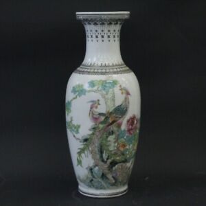 Antique Chinese Handpainted Phoenix Signed Famille Rose Vase Porcelain Bird