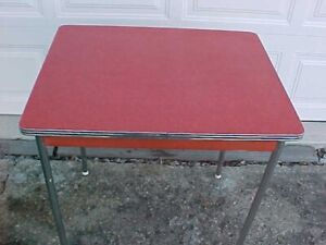 Vintage Red Formica Kitchen Table With Chrome Legs Mid Century Modern