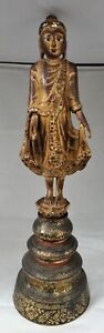 Antique Thai Carved Gilded Wood Buddha Tiered Stupa Base 23 Tall