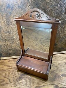 Antique Wood Shaving Mirror W Storage Wall Mount Or Free Standing Makeup