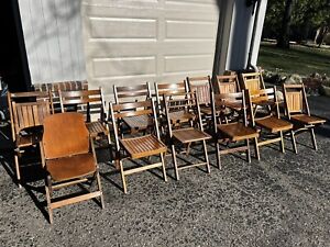  Vtg Wood Folding Chair Lot Mixed Wedding Church Slat Primitive Country Seat