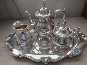 Antique Wilcox International Silver Plated Tea Set 4 Pieces Pattern Rochelle 