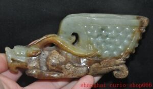 4 China Ancient Hetian Jade Han Dynasty Pixiu Beast Goblet Wineglass Cup Statue