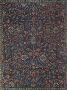 Navy Blue Floral Tebriz Living Room Area Rug 8x10 Wool Hand Made Vintage Carpet