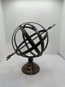 Vtg Antique Brass Armillary 11 World Globe Sphere With Stand Arrow