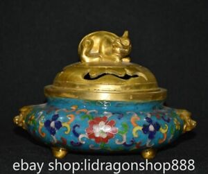 4 8 Ming Xuande Marked Bronze Gilt Cloisonn 2 Lion Handle Beast Incense Censer