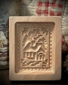 Springerle Cookie Mold Carved Wood Christmas House Gingerbread Cottage In Border