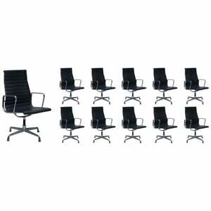 Rrp 34 000 1 Of 10 Vitra Eames Herman Miller Black Leather Swivel Office Chairs