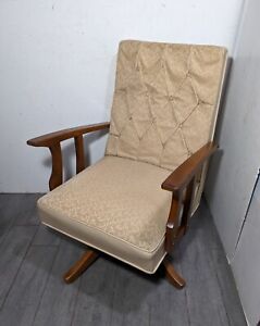 Vintage Mid Century Modern Spring Rocker Swivel Rocking Chair Walnut Wood