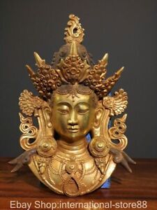 12 Old Chinese Copper Gilt 1000 Arms Avalokiteshvara Of Goddess Bust Statue