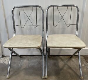 Pair Of Mid Century Modern Child S Folding Chairs Chrome Vinyl