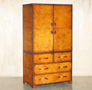 One Of A Kind Hand Stitched Hand Dyed Brown Leather Wardrobe With Drawers