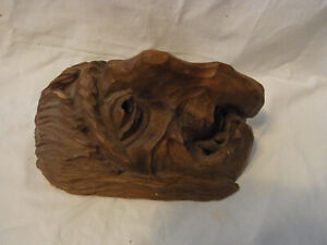 Witch Hand Carved Wood Wall Mask Signed Hr Antique German Uebn