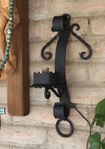Antique Spanish Wrought Iron Wall Torch Sconce Castle Two Available 