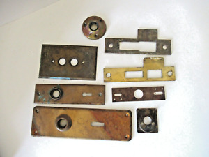 Vintage Lot 8 Assorted Escutcheons Door Plates Button Plate As Shown Brass