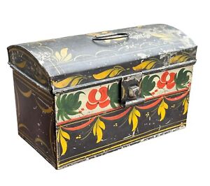 19th Century 1820s Paint Decorated Tole Document Box Toleware Vibrant