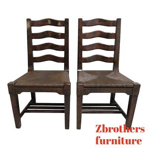 Pair Custom British Colonial Rush Seat Dining Room Desk Side Chairs A