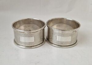 Pair Of Vintage English Sterling Silver Napkin Rings Blank Cartouches D 1958
