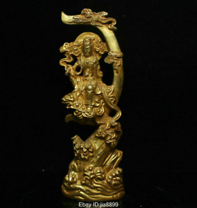 China Chinese Folk Buddhism Bronze Gild Seat Kwan Yin Guan Yin Goddess Sculpture