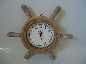 Ships Wooden Wheel Clock With Rope Plaque Ship Maritime Wall Royal Navy