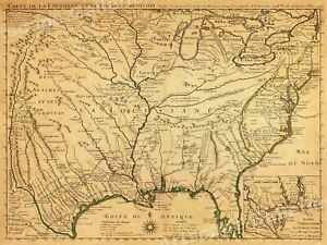 North America 1718 Louisana Territory Historic Map 18x24