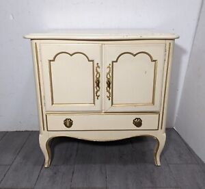 Vintage Century French Provincial Nightstand Bedside Cabinet White Gold Wood B