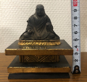 Ancient Edo Period Wood Carving Nichiren Daishonin Mini Buddha H4 2inch From Jpn