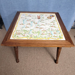 Square Vintage Embroidery German Countury Top Coffee Table 23x23x17 Inches