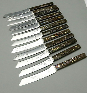 Set 12 Gorham No 5 Mixed Metals Sterling Knives Japanese Kozuka Handles