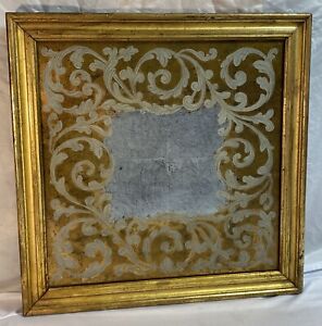 Antique Vntg Lemon Gold Gilt Gesso Frame Wall Mirror Reverse Silver Gold Gilt