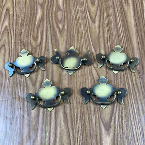 Antique Batwing Brass Drawer Pulls 3 Wide 2 Center To Center Set Of 5