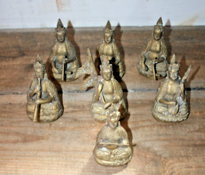 Set Of 7 Vintage Bronze Brass Scholar God Statues Buddha Asian Chinese Tibetan