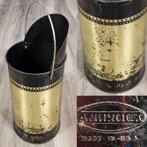 Vintage Androck Charcoal Coal Scuttle Bucket Pail Wagon Western Gold Black 1963